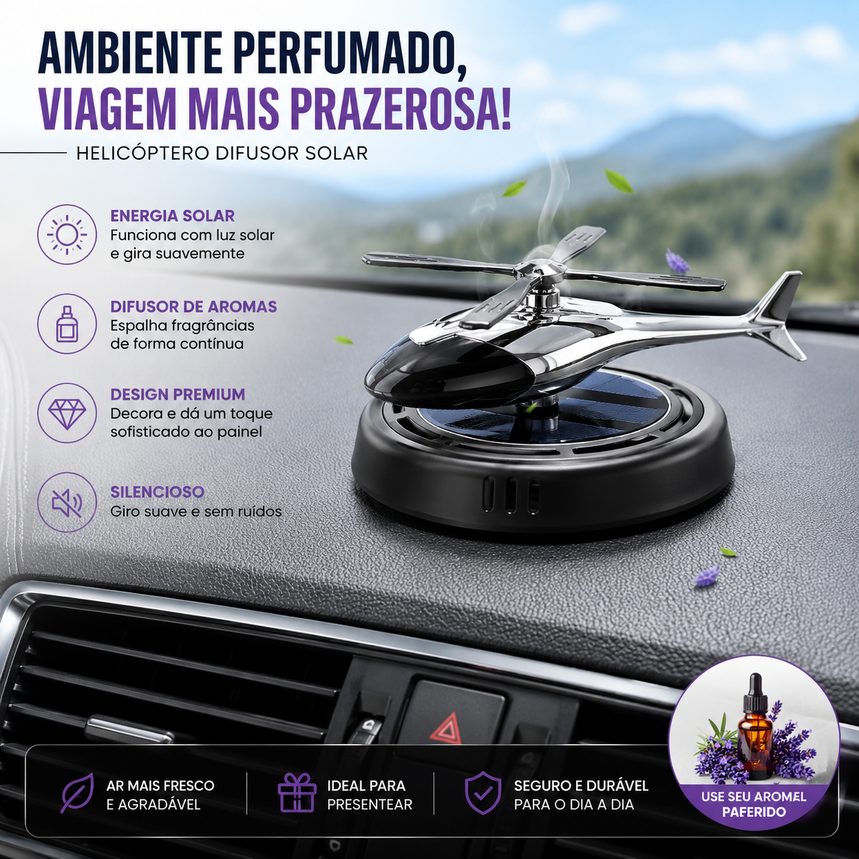 Ambientador Carro Difusor Aroma Solar Helicoptero Decorativo