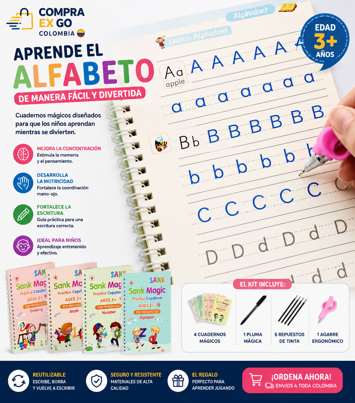 Kit Libros Mágicos de Caligrafía Montessori X 4