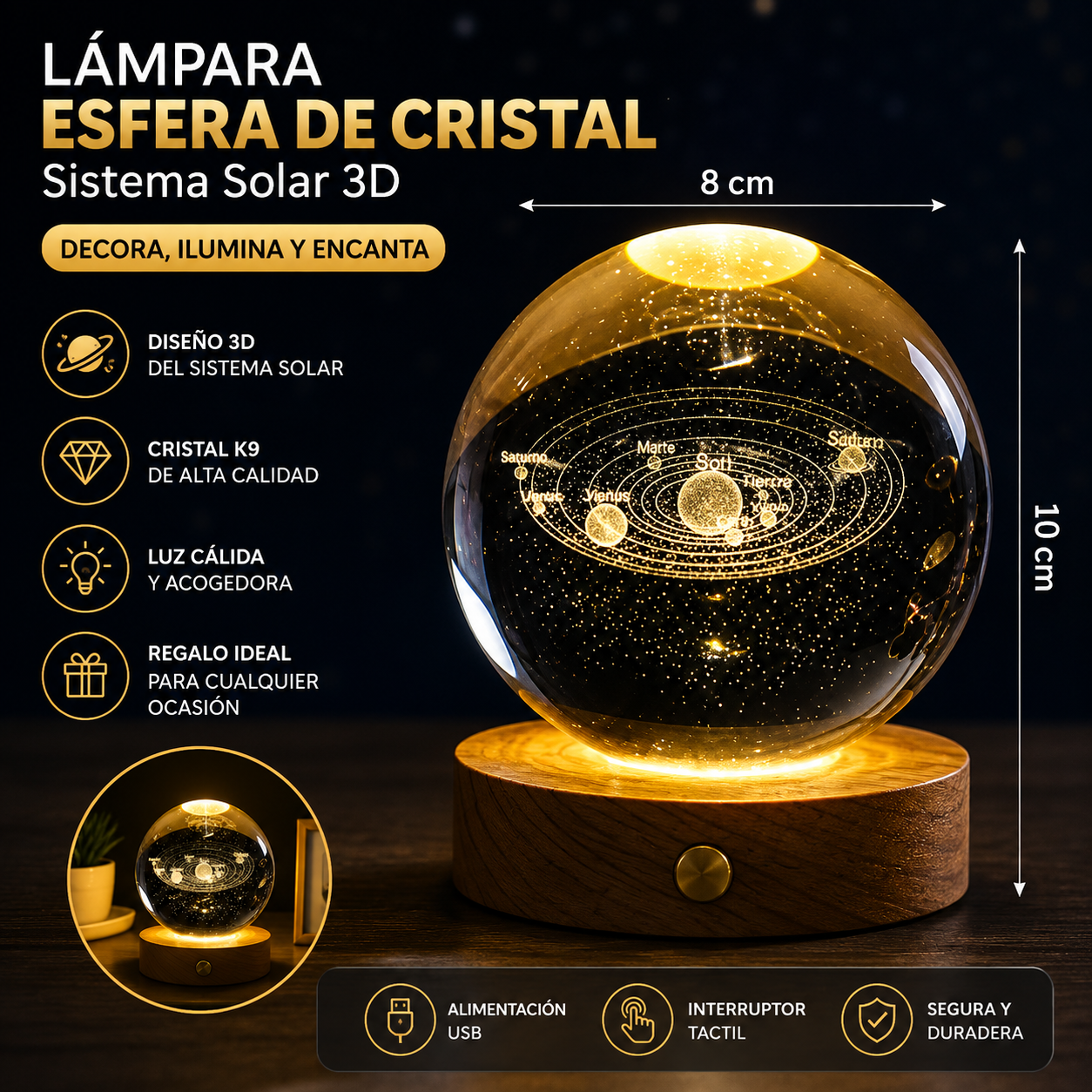 Esfera De Cristal LED Grande Planetas