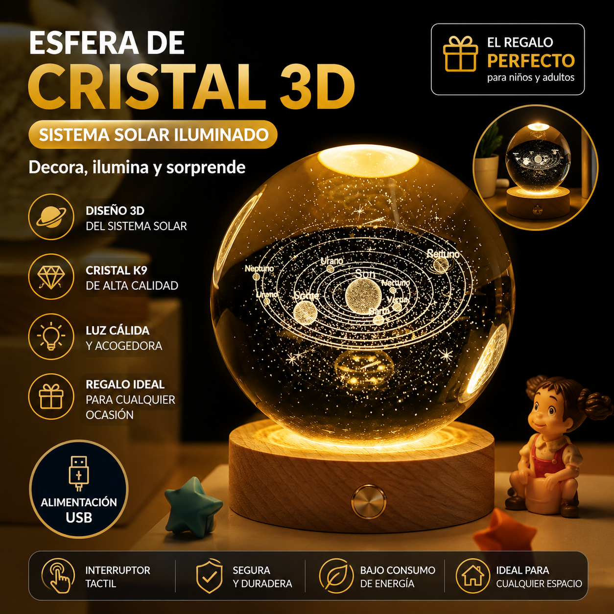 Esfera De Cristal LED Grande Planetas