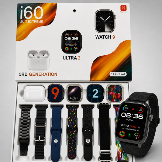 Kit 2 Smart Watch Con 7 Correas + Audífonos Inalámbricos - Combo i60