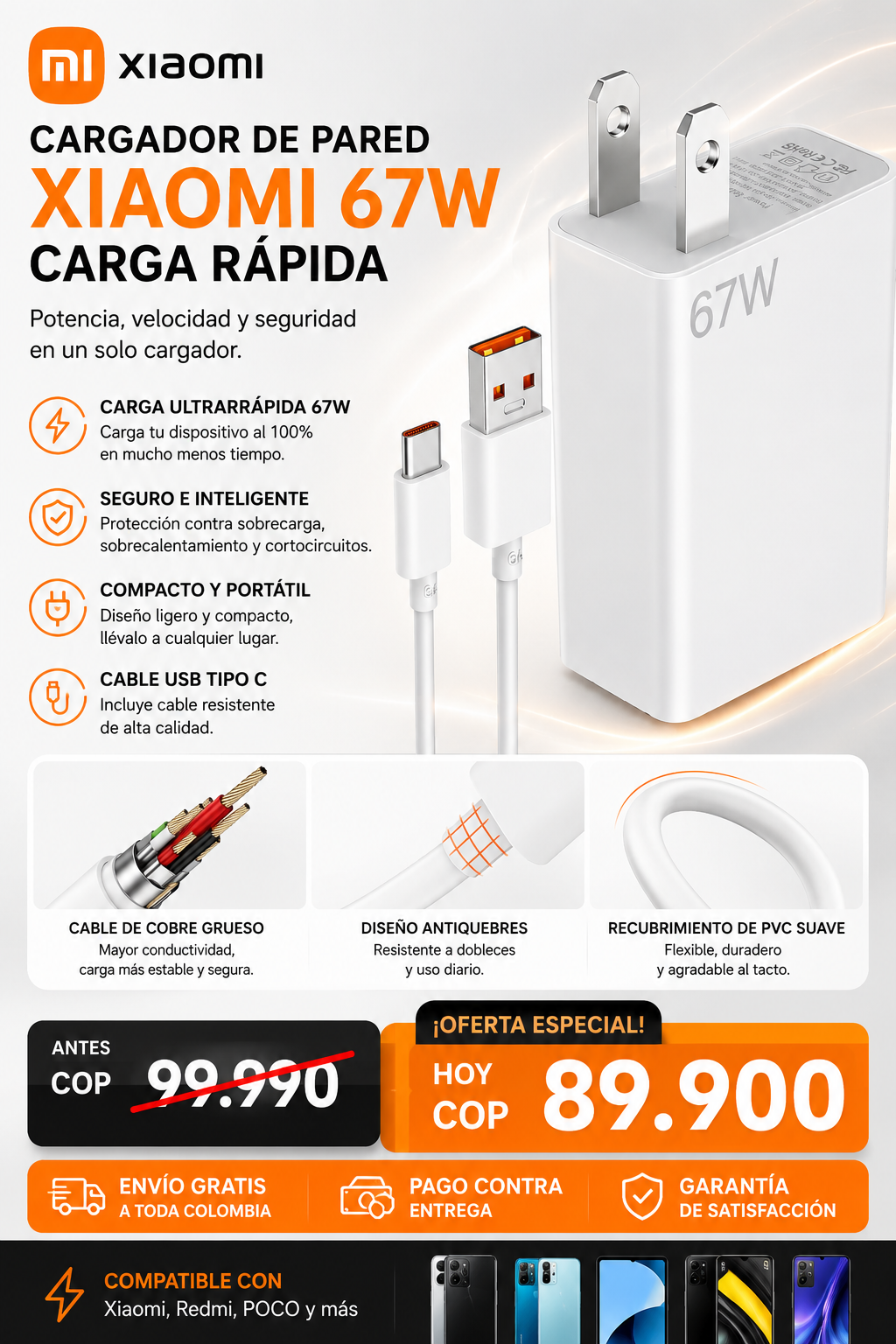 Cargador De Pared Xiaomi 67w Carga Rápid