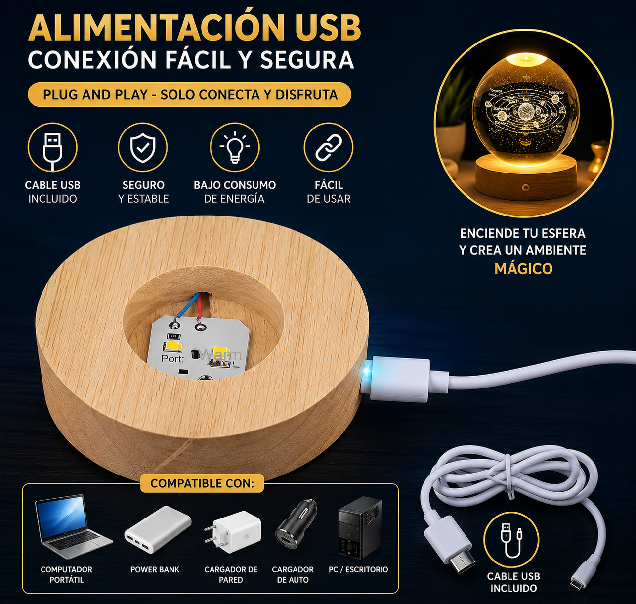 Esfera De Cristal Luz Led