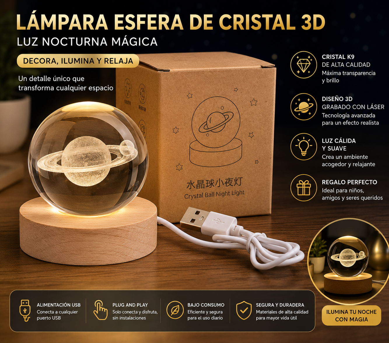 Esfera De Cristal Luz Led