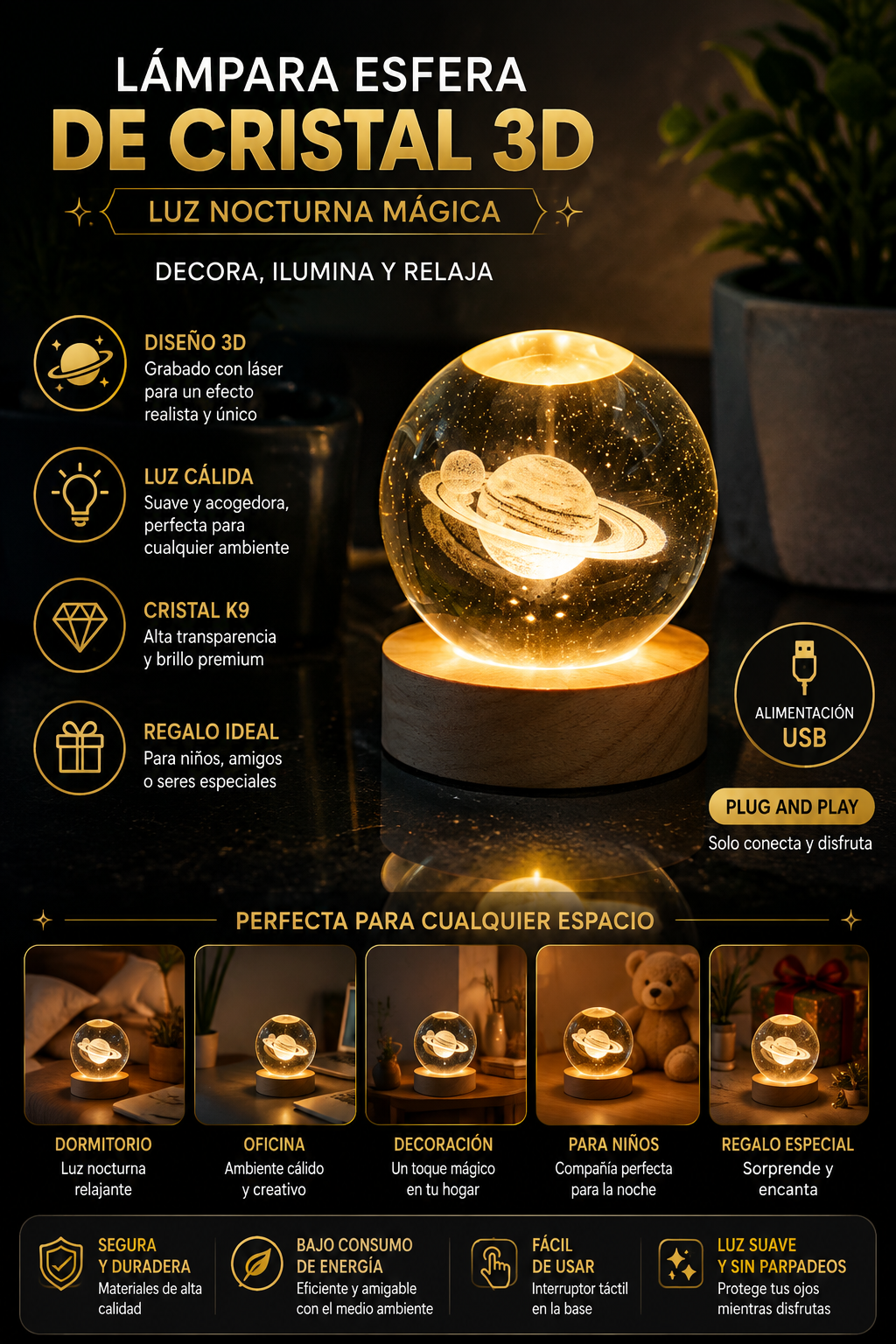 Esfera De Cristal Luz Led