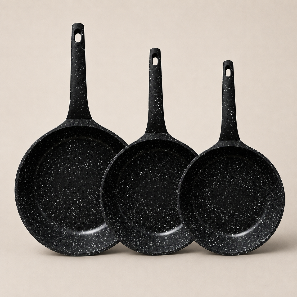 Set 3 Sartenes Renahouse Marmol Antiadherente Tapa Vidrio y Silicona