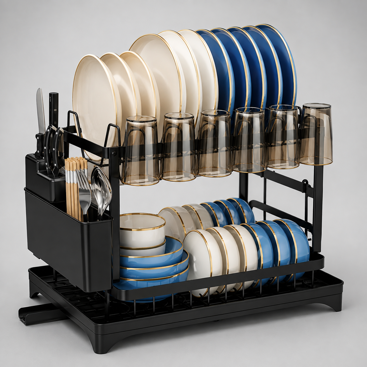 Escurridor De Platos 2 Niveles Multifuncional Organizador Color Negro