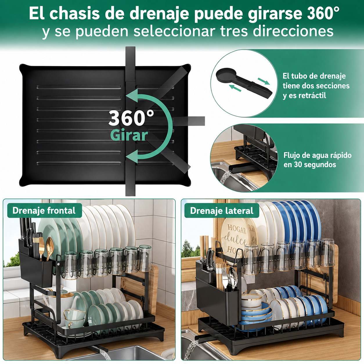 Escurridor De Platos 2 Niveles Multifuncional Organizador Color Negro