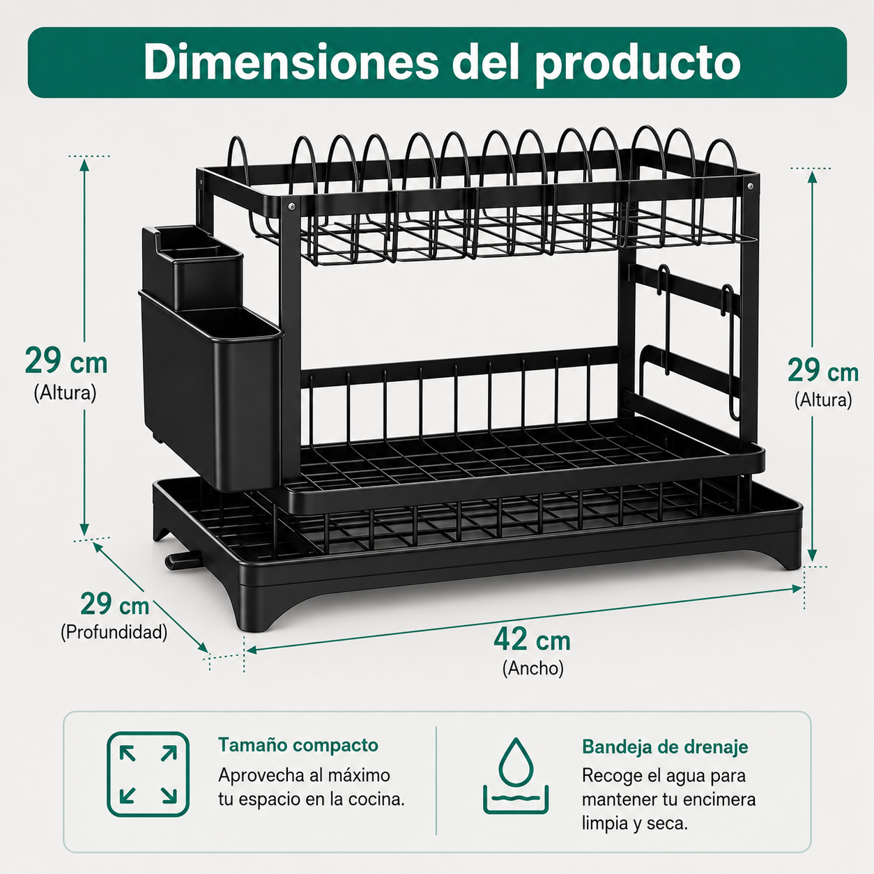 Escurridor De Platos 2 Niveles Multifuncional Organizador Color Negro