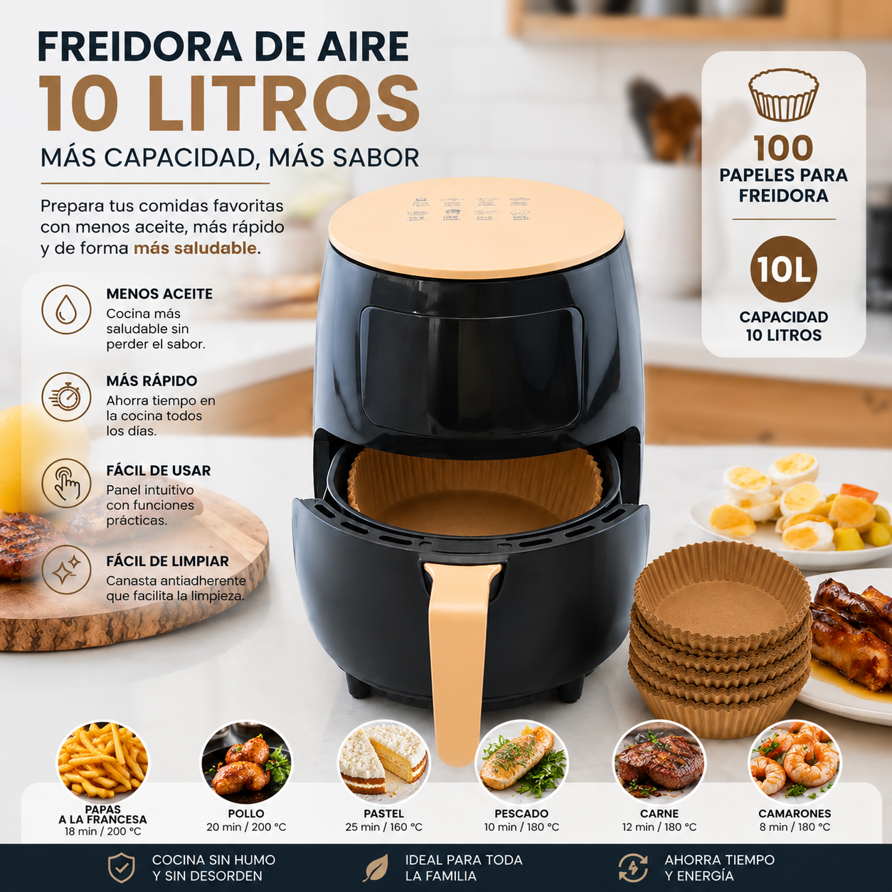 Freidora de Aire 10L + 100pcs Papeles de Obsequio