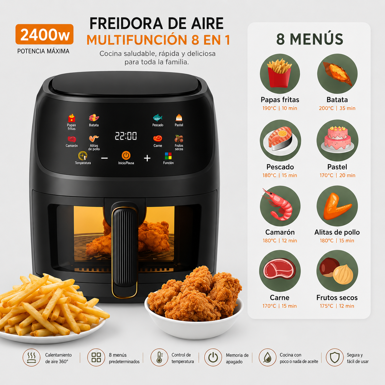 Freidora De Aire Electrica Digital Sin Aceite 12l - Color Negro