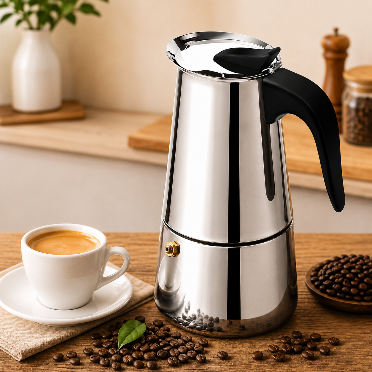 Cafetera Italiana Manual Acero Inoxidable - 450ml 9 Tazas