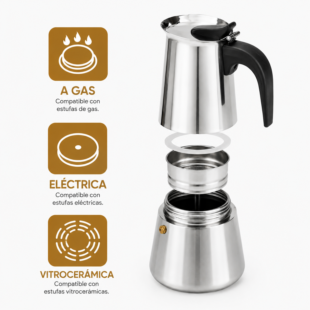 Cafetera Italiana Manual Acero Inoxidable - 450ml 9 Tazas