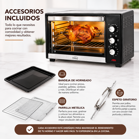Horno Tostador de Mesa Eléctrico KALLEY 46L