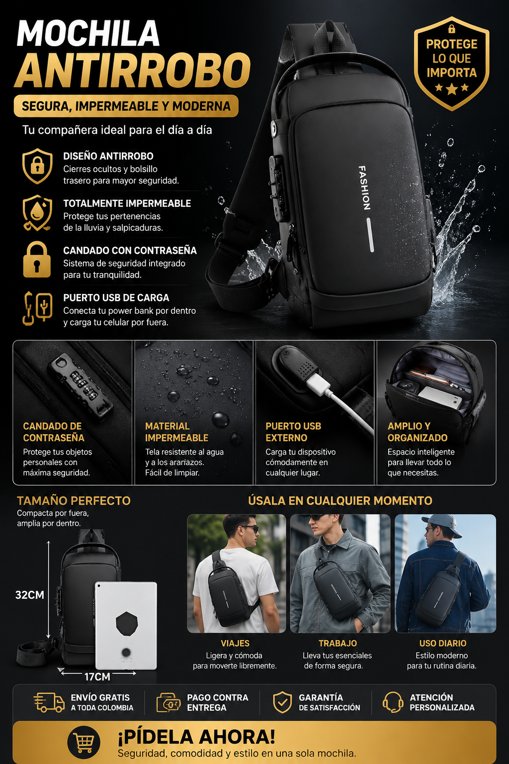 Bolso Bandolera Antirrobo
