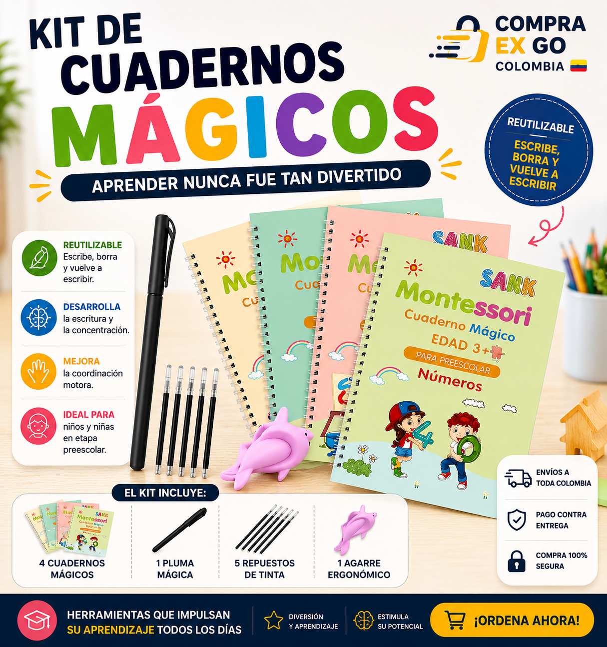 Kit Libros Mágicos de Caligrafía Montessori X 4