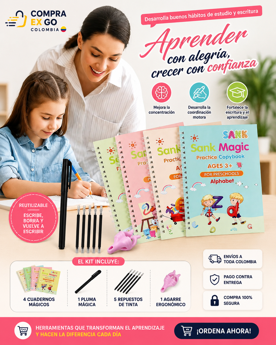 Kit Libros Mágicos de Caligrafía Montessori X 4