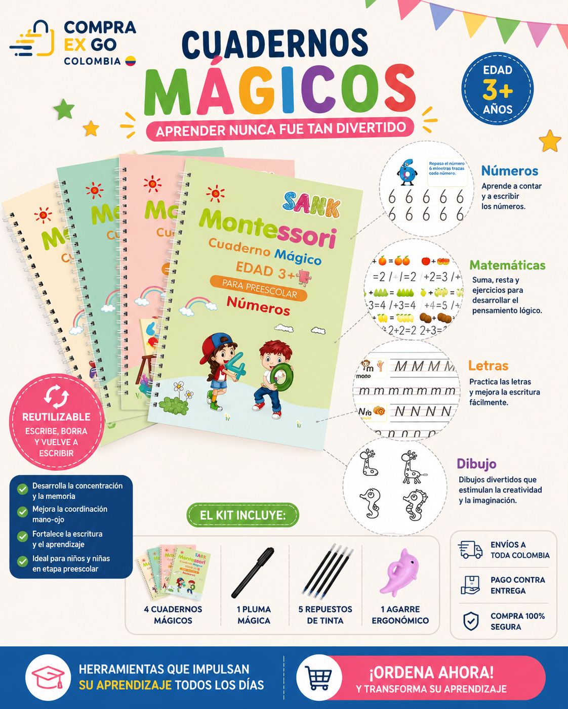 Kit Libros Mágicos de Caligrafía Montessori X 4