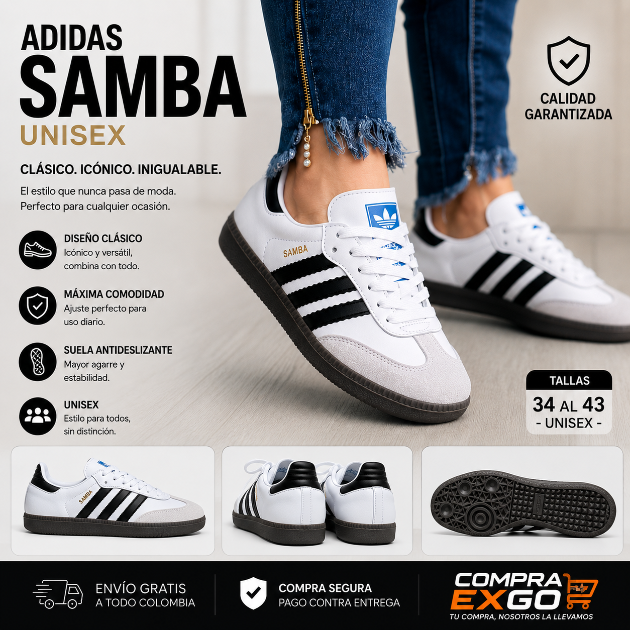 Tenis Adidas Samba Blanco Negro Kc