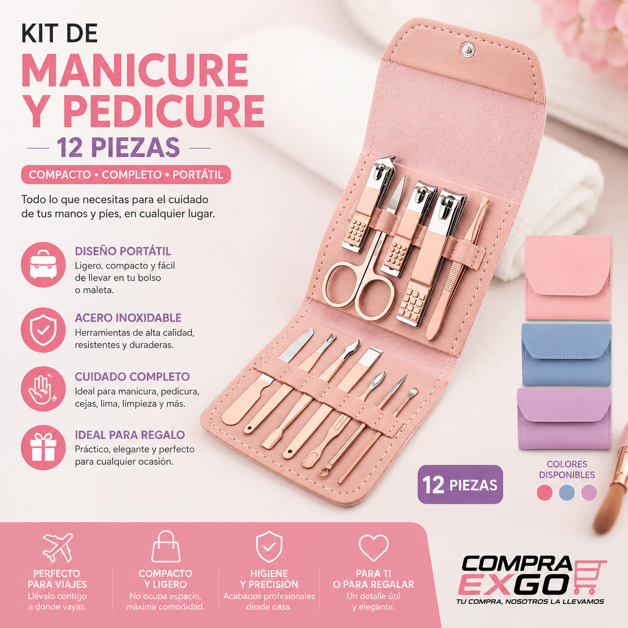 Kit Manicure Pedicure X12 Piezas Viajero
