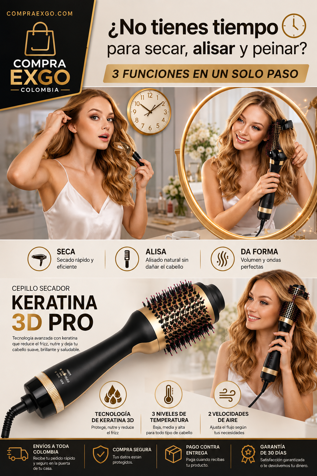 Combo Plancha + Cepillo Secador De Cabello Keratina
